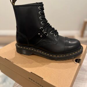 Dr. Martens Black Lace-Up Boots with Yellow Stitching